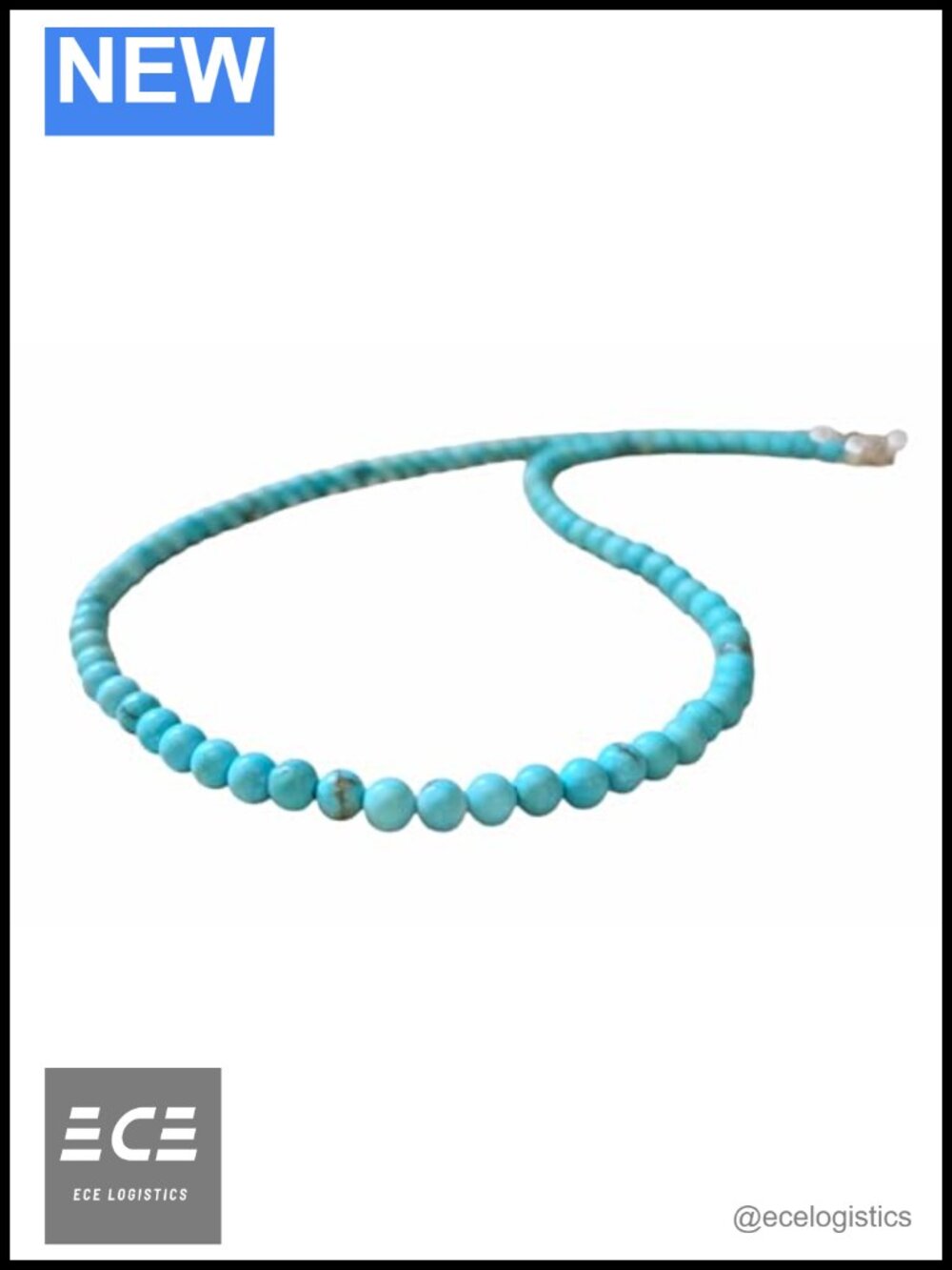 Natural Turquoise Beaded Choker Necklace 4mm Sterling Silver Toggle 16"